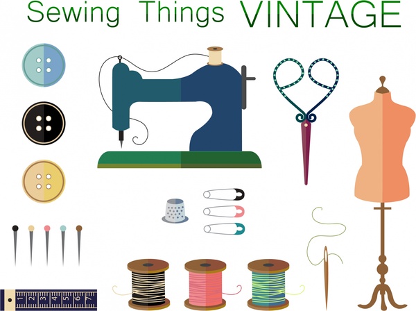 sewing things collection design with vintage style
