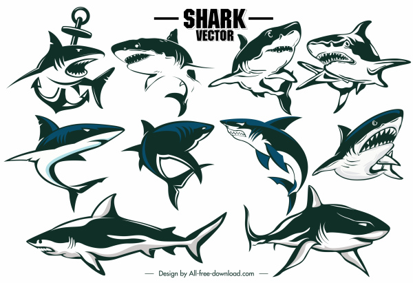 shark icons dynamic handdrawn outline