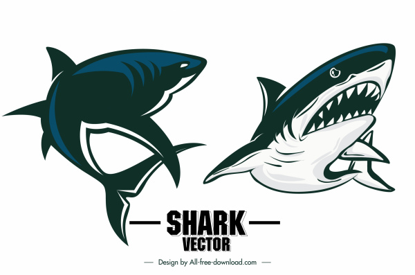 shark icons frightening sketch dynamic design