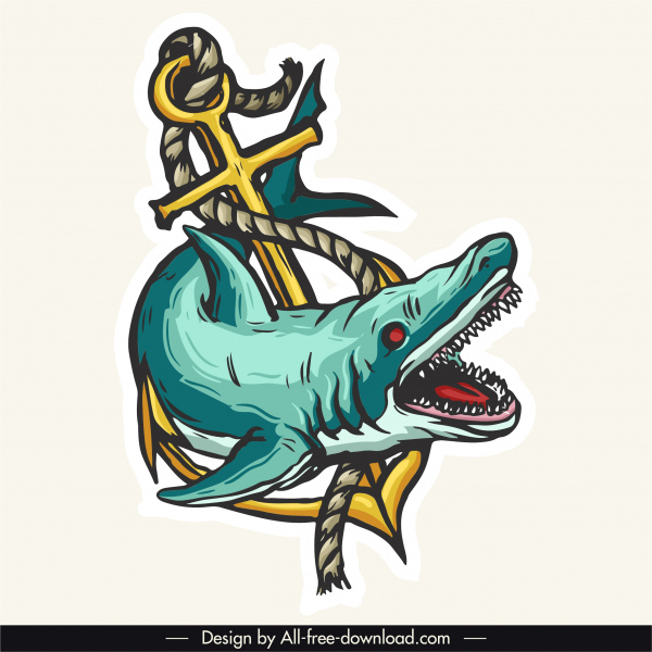 shark tattoo icon anchor rope decor frightening design