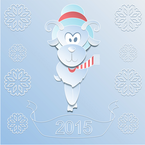 sheep with15 snowflake paper background vector