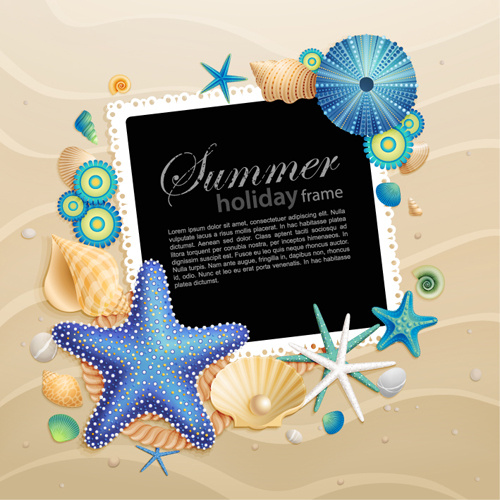 shells and starfishe holiday frame elements vector