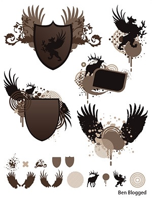 shield wings europeanstyle pattern vector