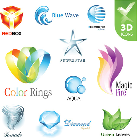 shiny 3d logos and icons design vector