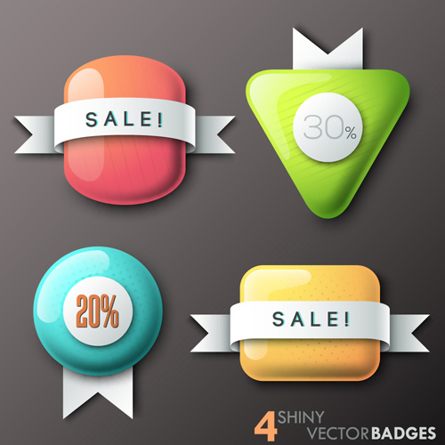 shiny badges with ribbon vector