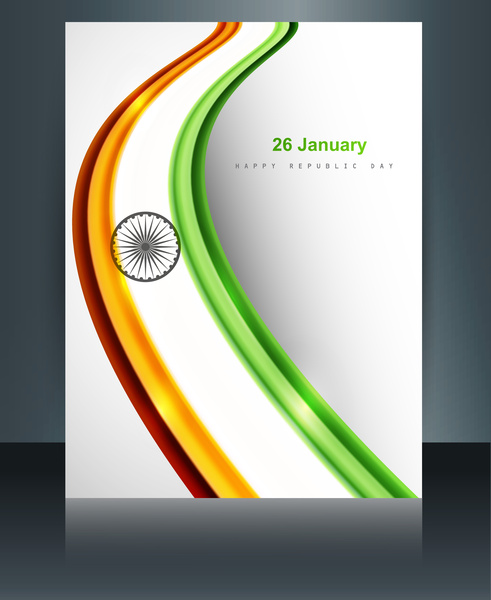 shiny beautiful indian flag wave brochure template background reflection vector