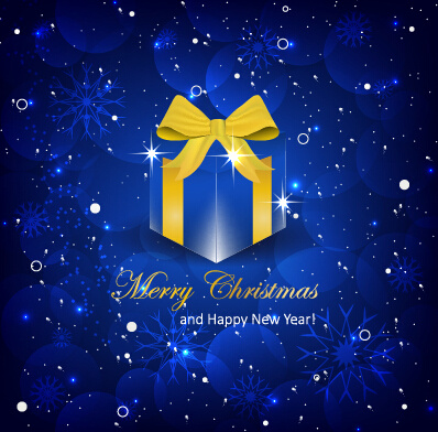 shiny blue christmas backgroun with gift box vector