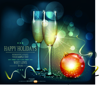 shiny christmas background and wineglass vector