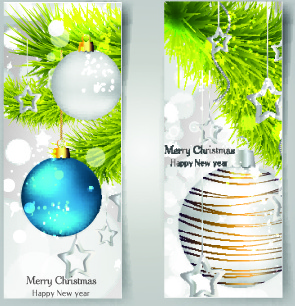 shiny christmas balls banner design vector