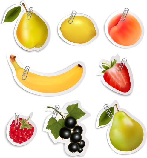 shiny fruits sticker vector set graphics