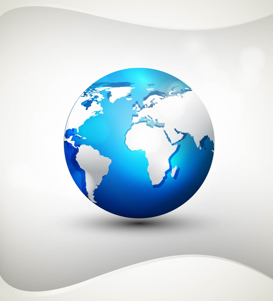 shiny globe icon blue colorful shadows and white map vector illustration