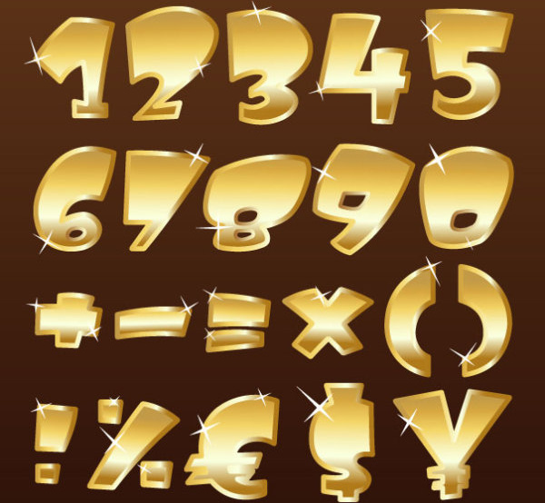 shiny gold alphabet and numeral punctuation vector