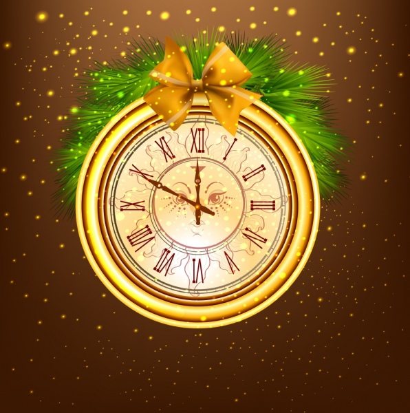shiny golden clock icon classical design winter decoration