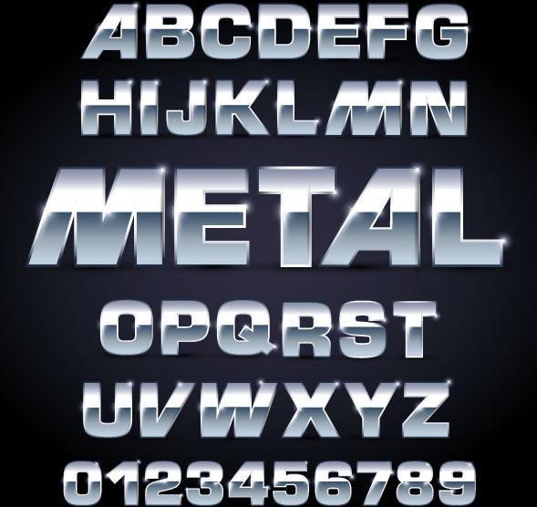 shiny metal letters and numbers vector set