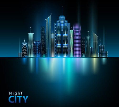 shiny night city landscape vector