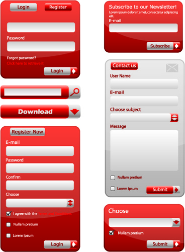 shiny red input boxes web vector