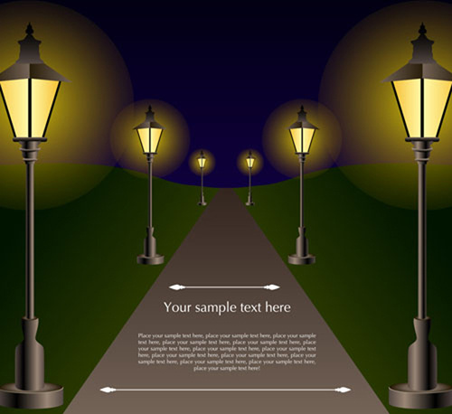 shiny street lamps background design vector set