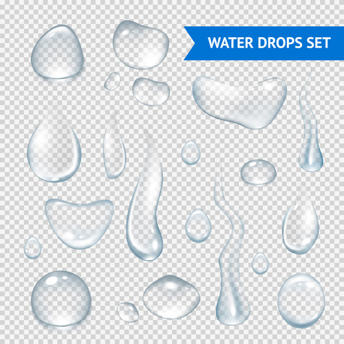 shiny water drops vector illustration set