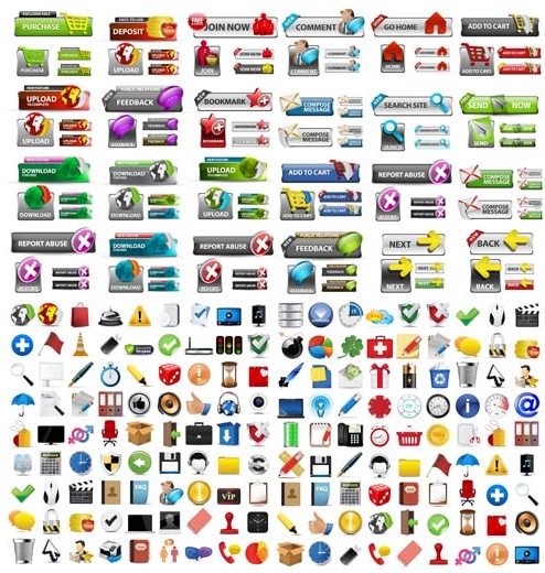 shiny web buttons and web icons vector