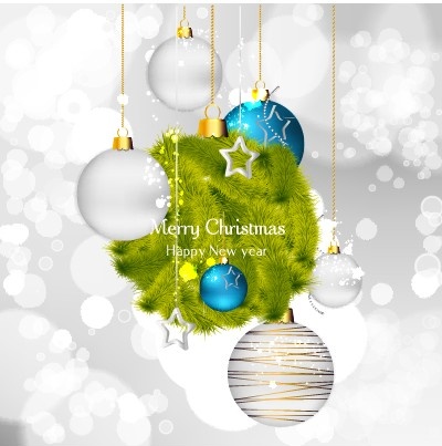 shiny xmas baubles design background vector 