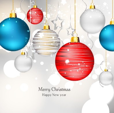 shiny xmas baubles design background vector 