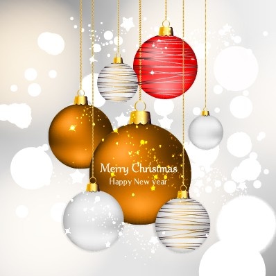 shiny xmas baubles design background vector 