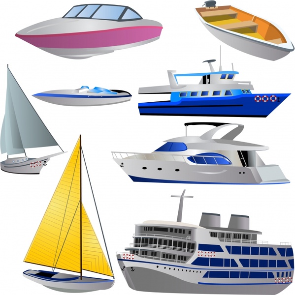 ships icons colored modern 3d sketch