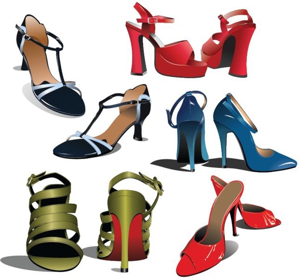 women fashion shoes icons colored 3d decor