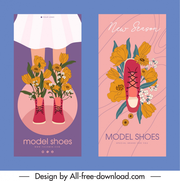 shoes advertising flyer floral decor handdrawn classic sketch