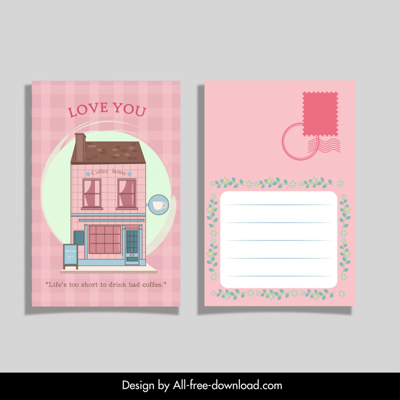 shophouse with positive quotes postcard template flat elegance 