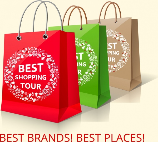 shopping bag icons 3d colorful design flowers decoration