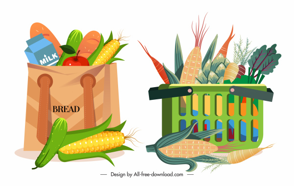 shopping design elements food bags sketch
