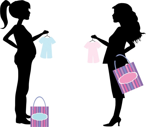 shopping pregnant women illustration with silhouette style