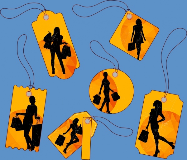 shopping sales tags collection woman silhouettes design