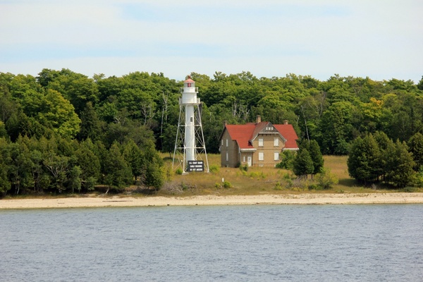 shoreline with lighthouse on washington island wisconsin 