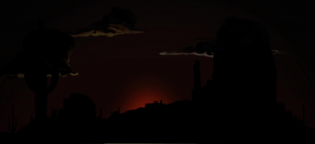 short cartoon clip of sun arising on desert