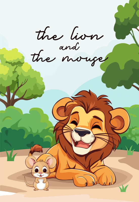 short hindi story book cover template cute cartoon lion mice