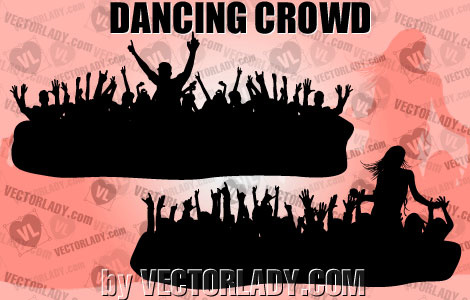 silhouette of dancing crowd