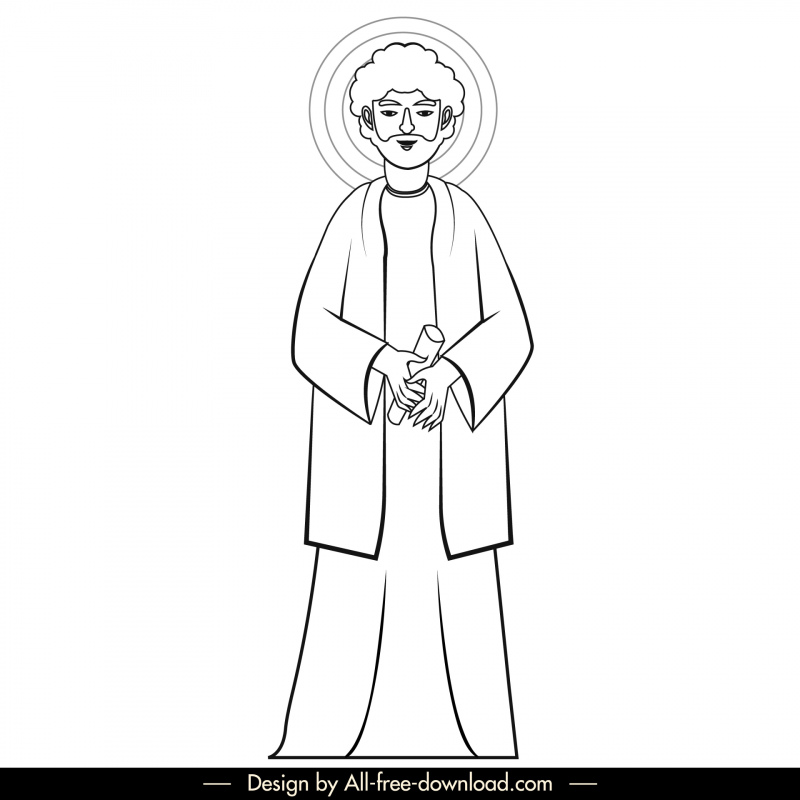 simon christian apostle icon black white retro cartoon character outline 