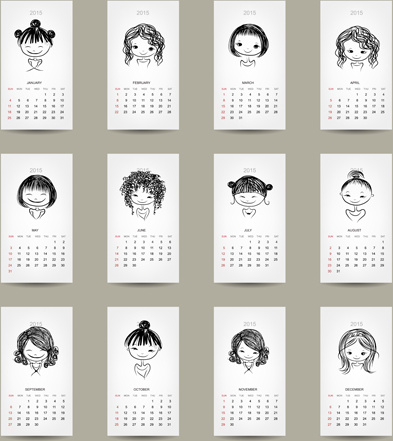 simple15 calendar cards vector graphics