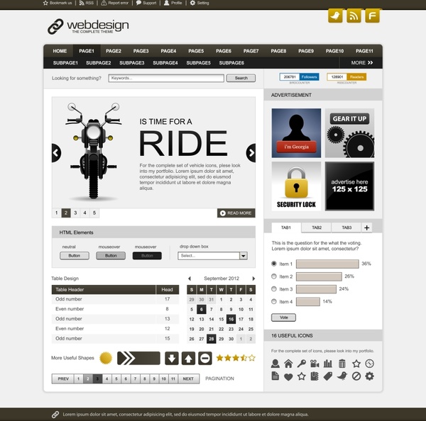 webpage template modern contrast flat design