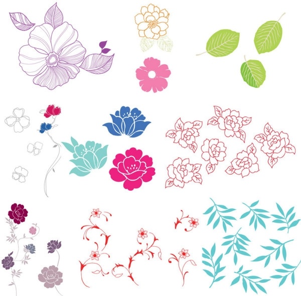 simple case of a variety of flowers leaves vector