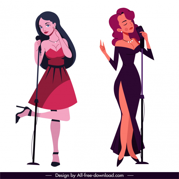 singers icons attractive ladies sketch cartoon characters