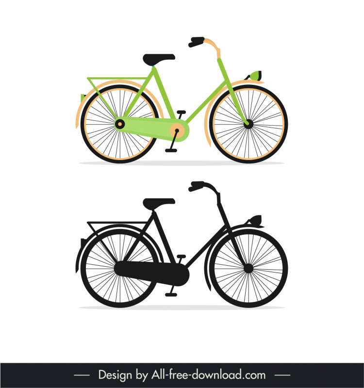 single traffic bicycle icons flat mockup sketch