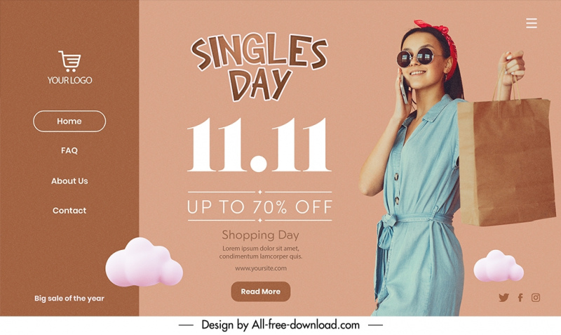 singles day discount landing page template elegant shopping lady