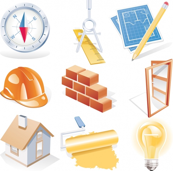 construction work design elements modern 3d icons