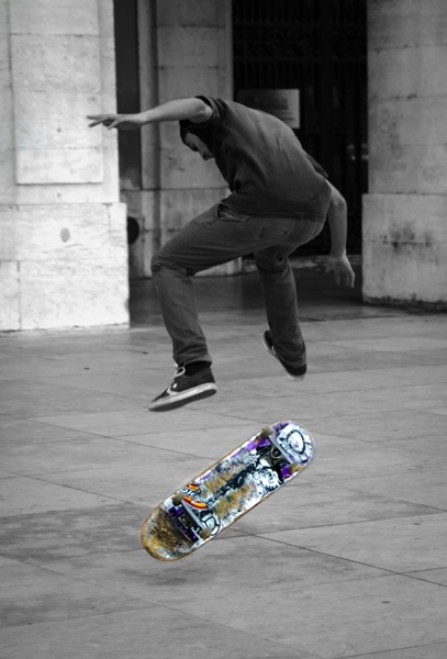 skateboarder performing trick 