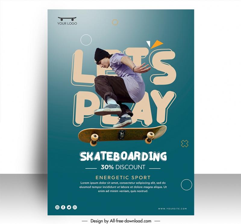 skateboarding discount poster template dynamic man skateboard 