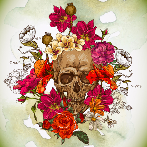 skull and poppies vector background