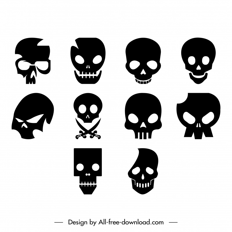 skull icons sets flat horror black sketch 